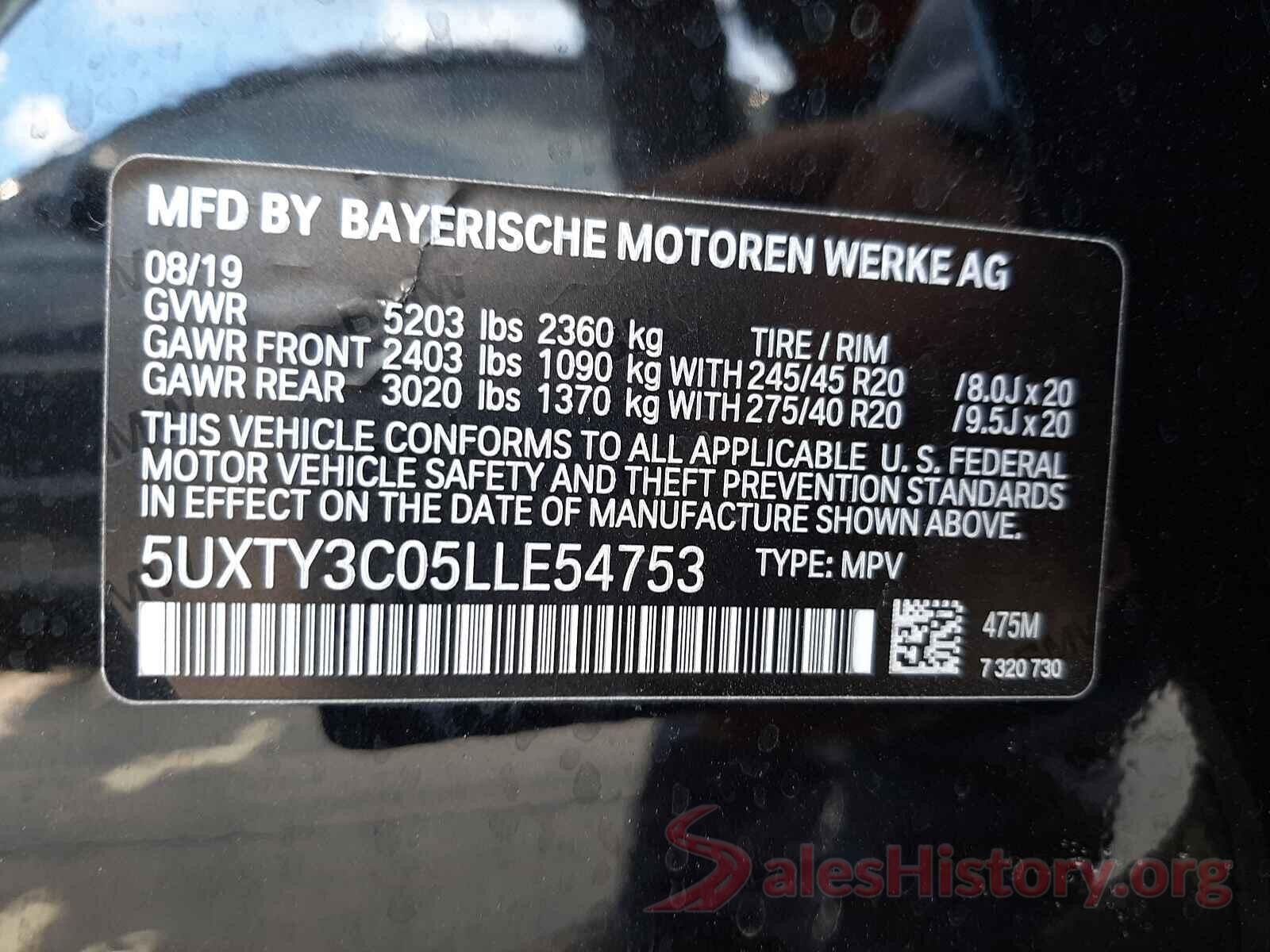 5UXTY3C05LLE54753 2020 BMW X3