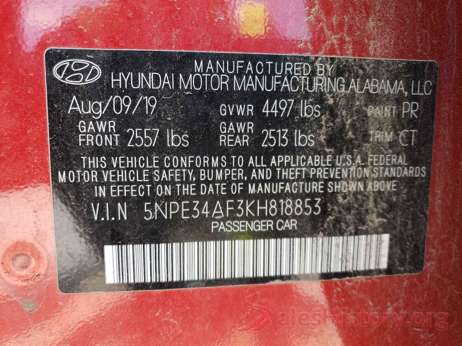 5NPE34AF3KH818853 2019 HYUNDAI SONATA