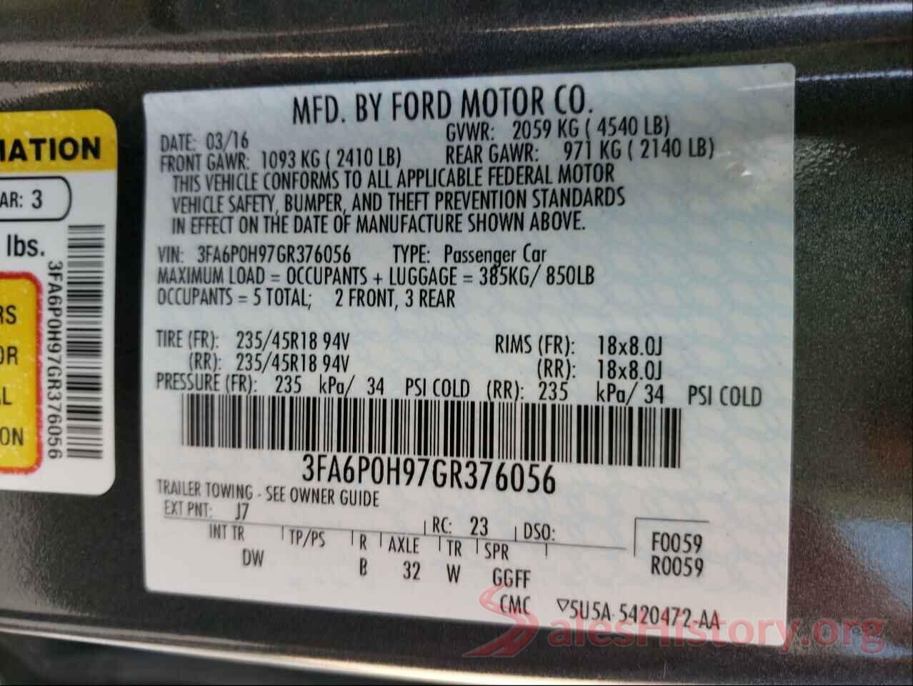 3FA6P0H97GR376056 2016 FORD FUSION