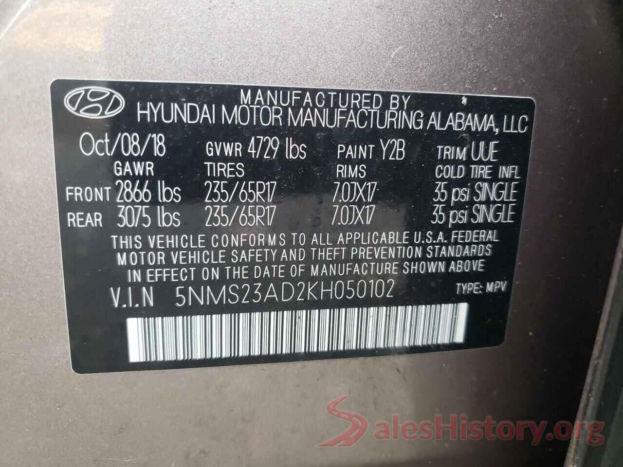 5NMS23AD2KH050102 2019 HYUNDAI SANTA FE