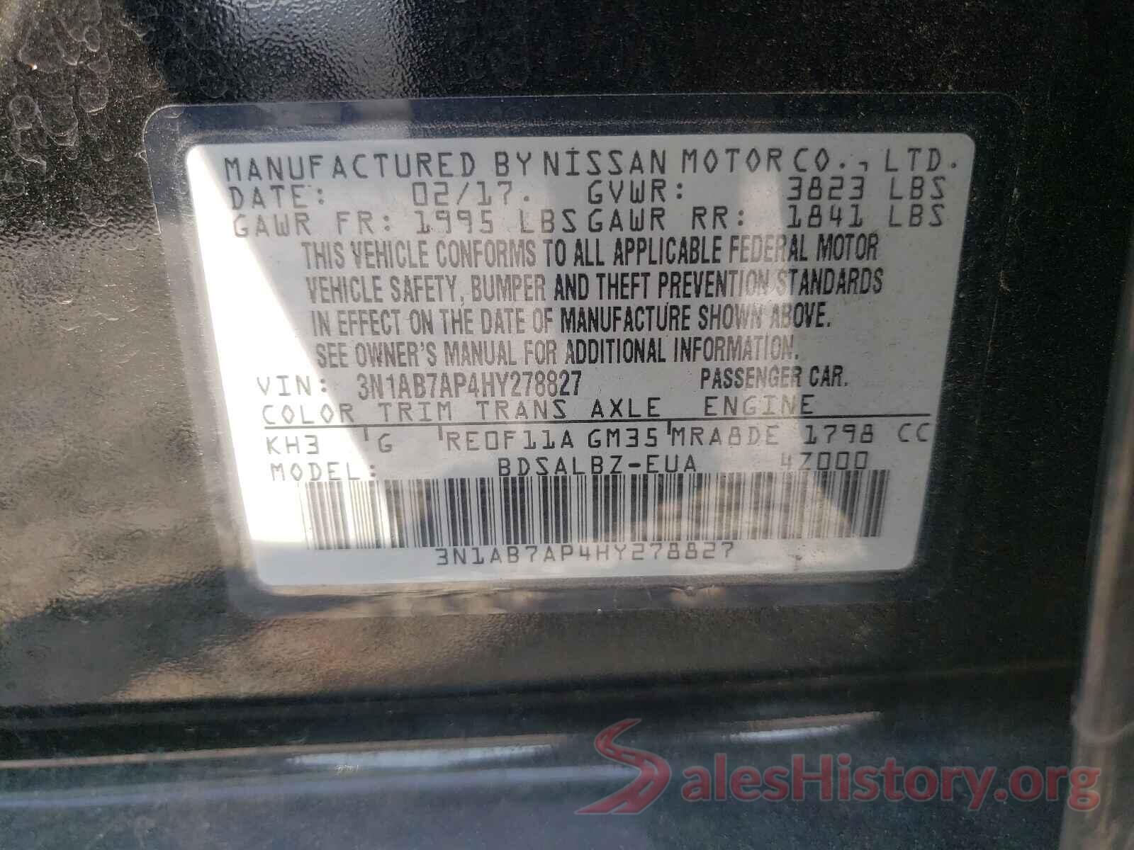 3N1AB7AP4HY278827 2017 NISSAN SENTRA