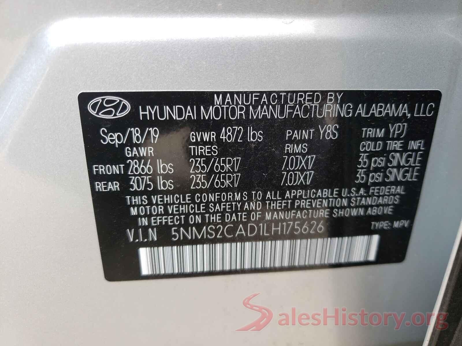 5NMS2CAD1LH175626 2020 HYUNDAI SANTA FE