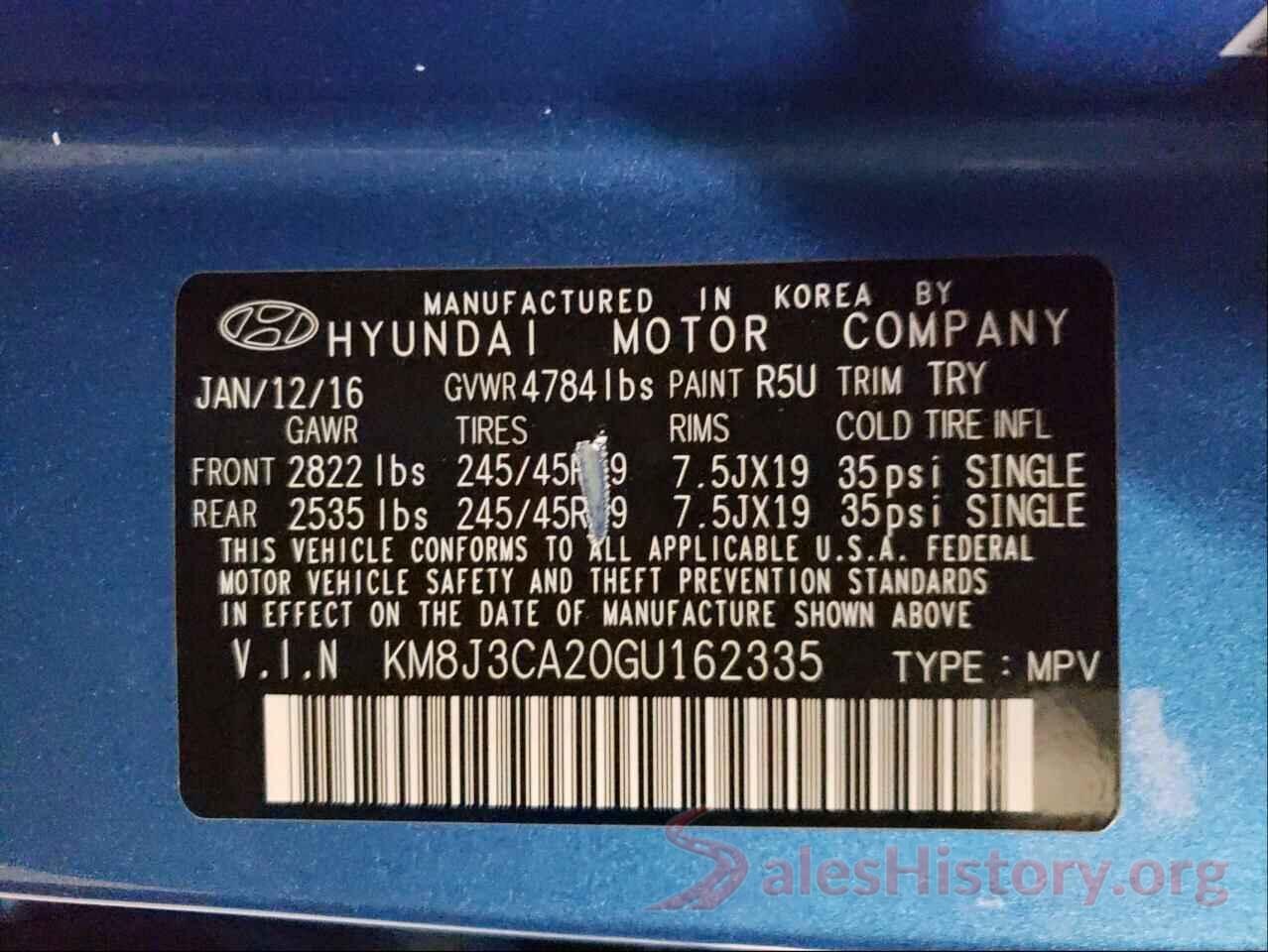 KM8J3CA20GU162335 2016 HYUNDAI TUCSON