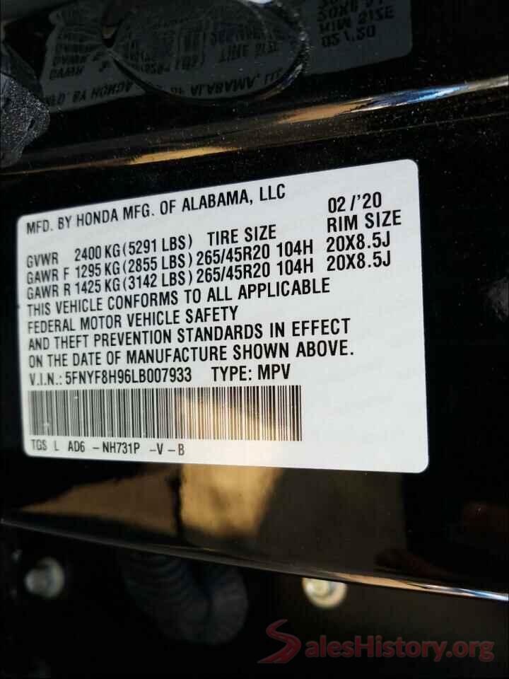 5FNYF8H96LB007933 2020 HONDA PASSPORT