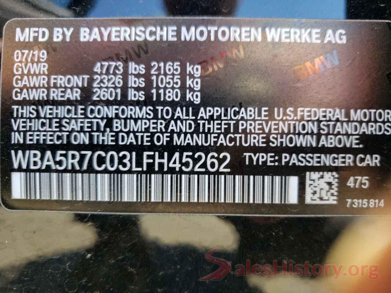 WBA5R7C03LFH45262 2020 BMW 3 SERIES