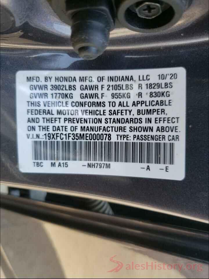 19XFC1F35ME000078 2021 HONDA CIVIC