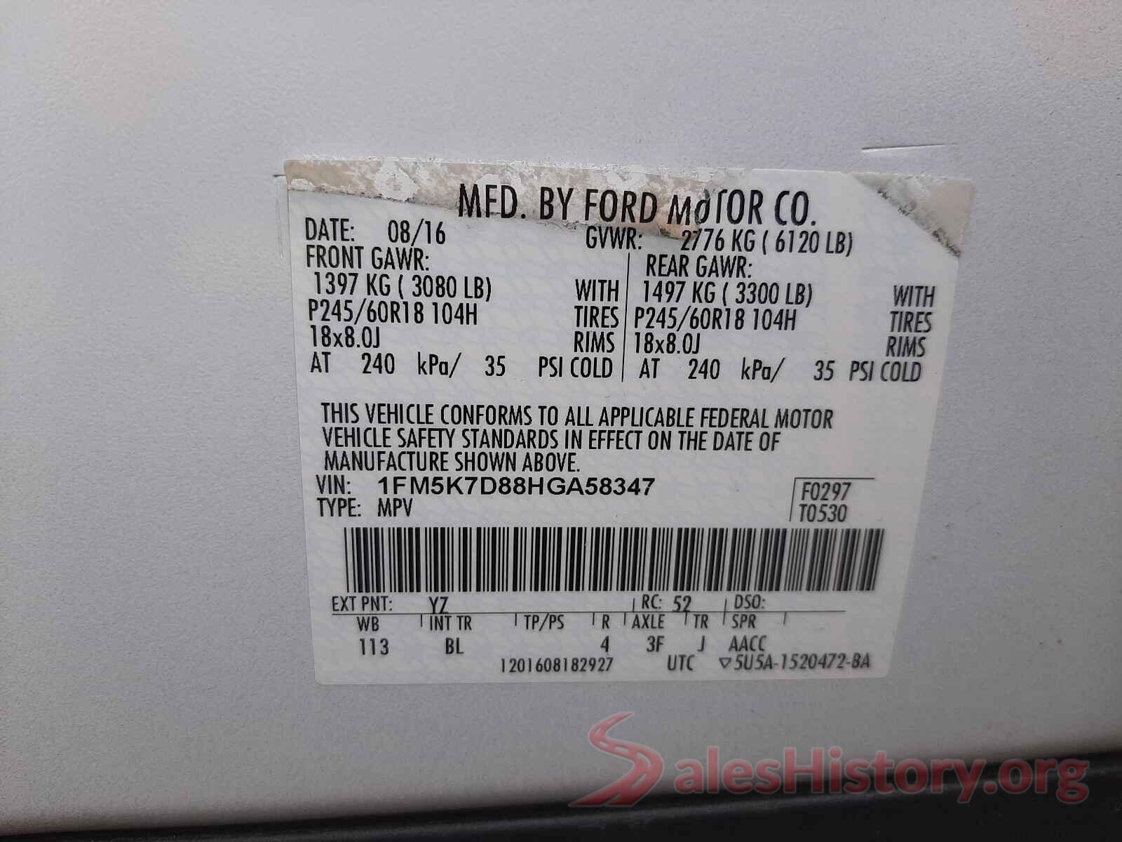 1FM5K7D88HGA58347 2017 FORD EXPLORER