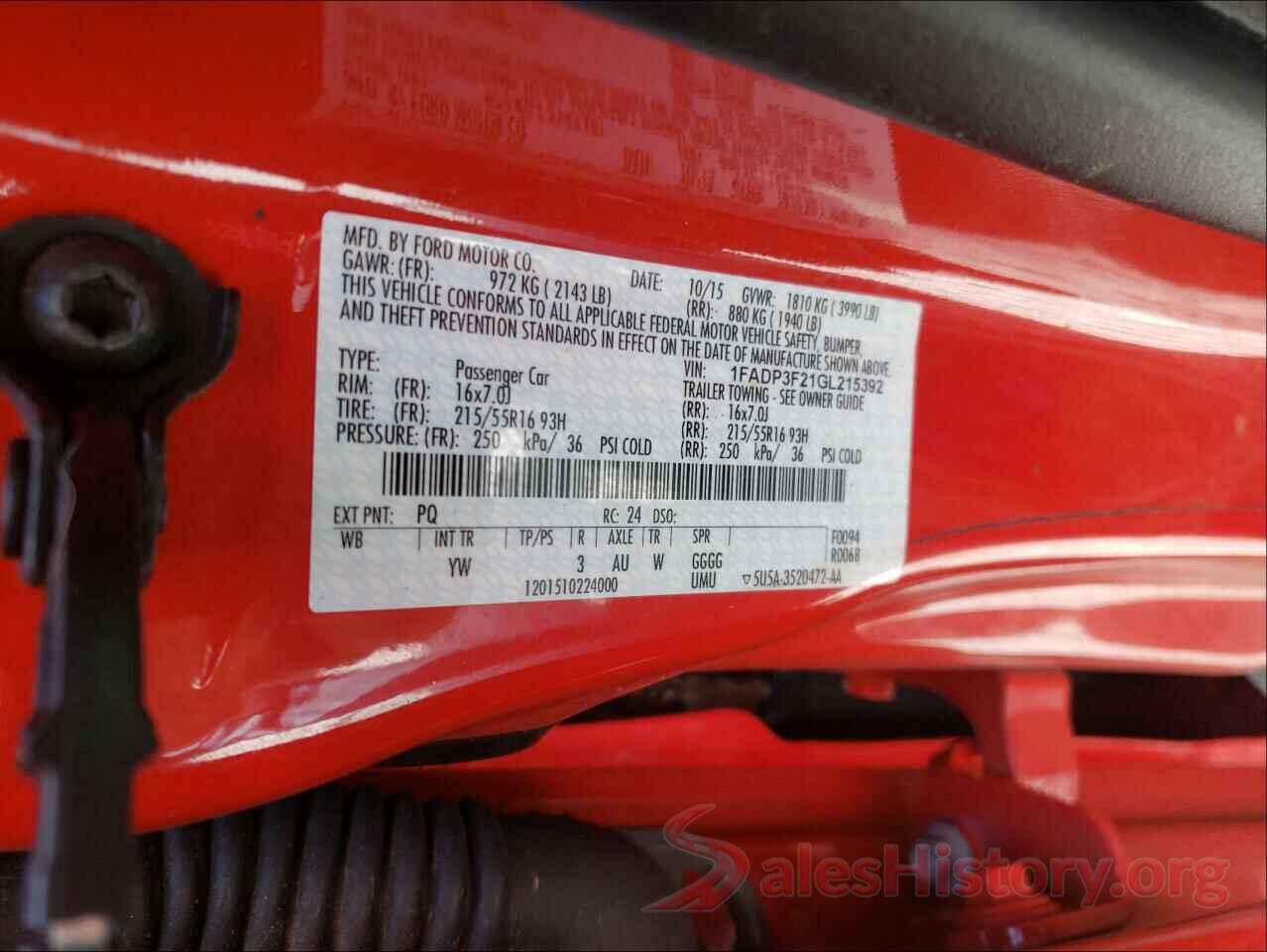 1FADP3F21GL215392 2016 FORD FOCUS