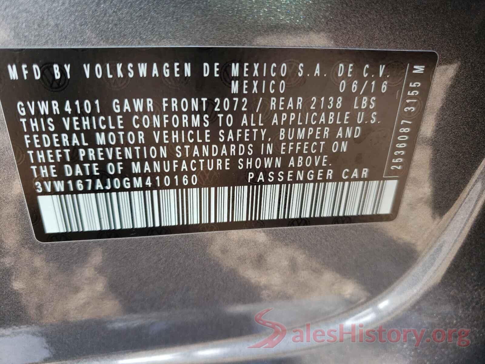 3VW167AJ0GM410160 2016 VOLKSWAGEN JETTA