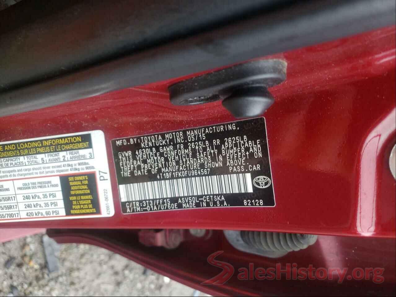 4T1BF1FK0FU964567 2015 TOYOTA CAMRY