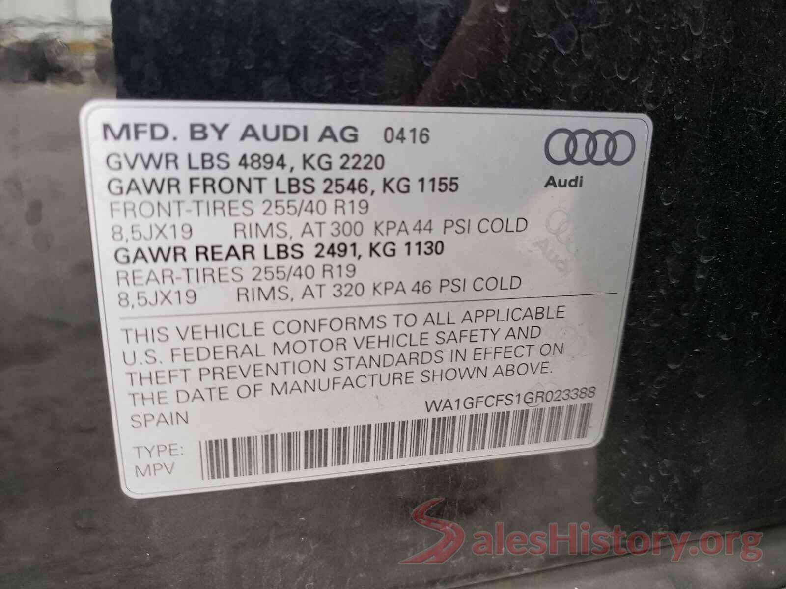 WA1GFCFS1GR023388 2016 AUDI Q3