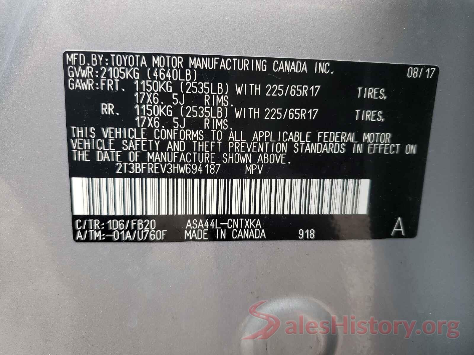 2T3BFREV3HW694187 2017 TOYOTA RAV4