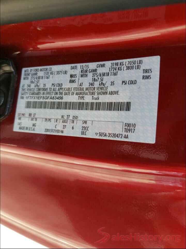 1FTFX1EF5GFA83456 2016 FORD F-150