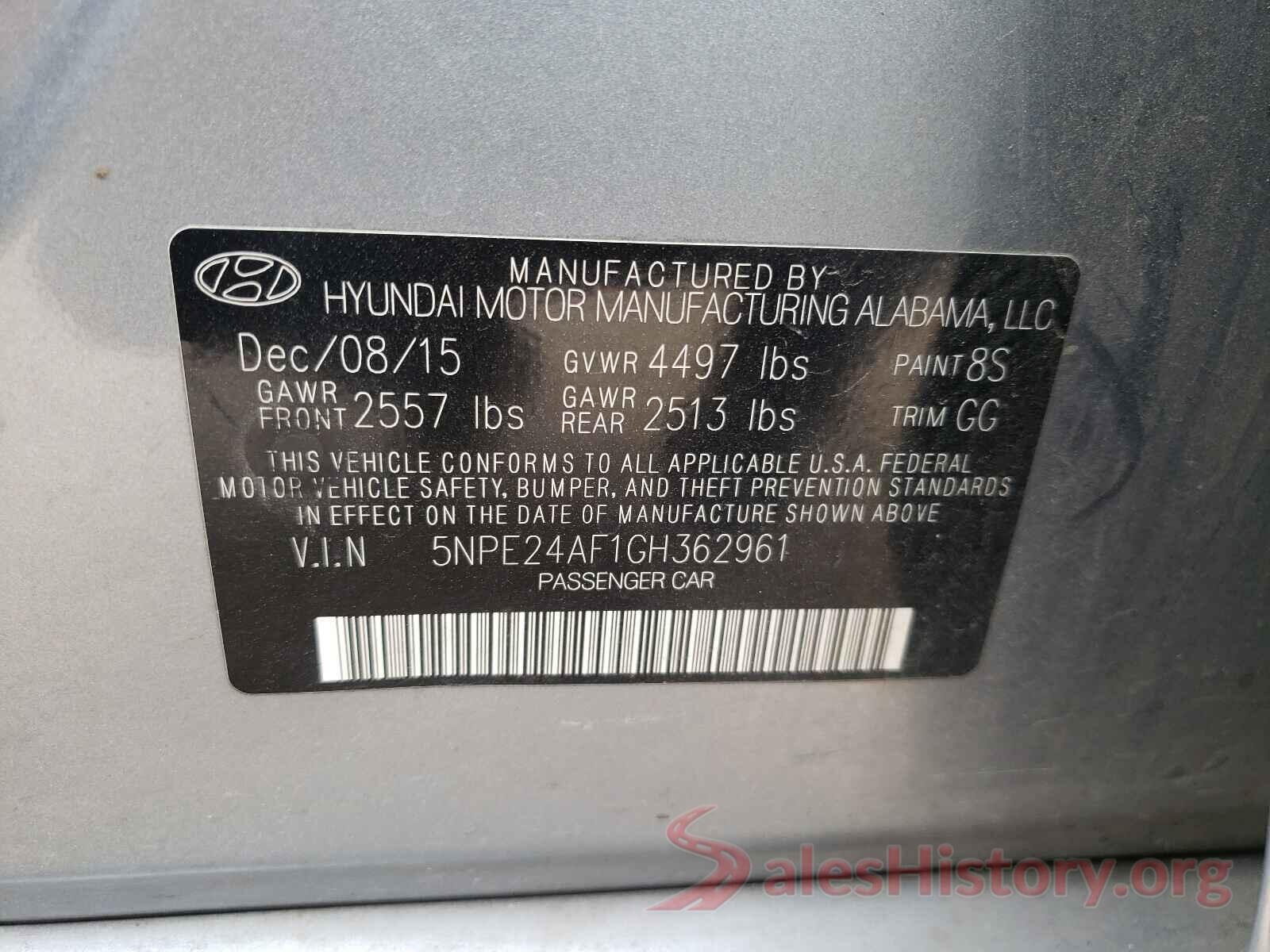 5NPE24AF1GH362961 2016 HYUNDAI SONATA