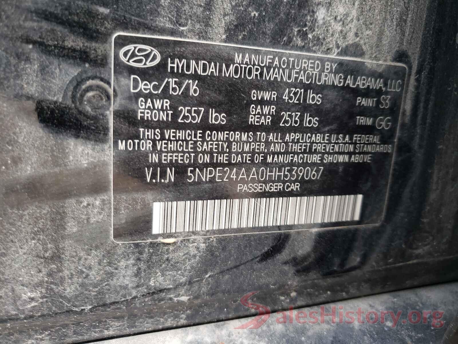 5NPE24AA0HH539067 2017 HYUNDAI SONATA