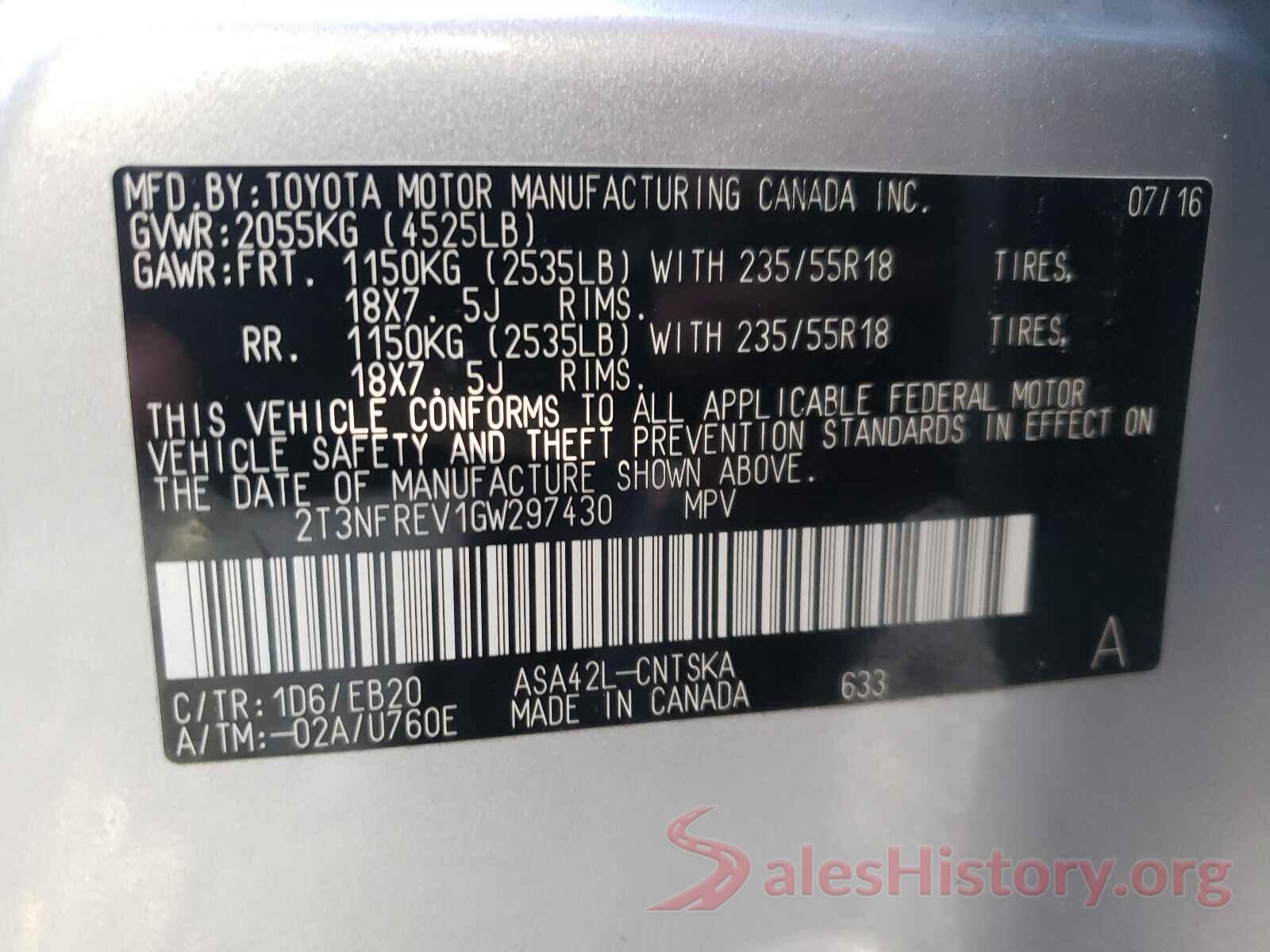 2T3NFREV1GW297430 2016 TOYOTA RAV4