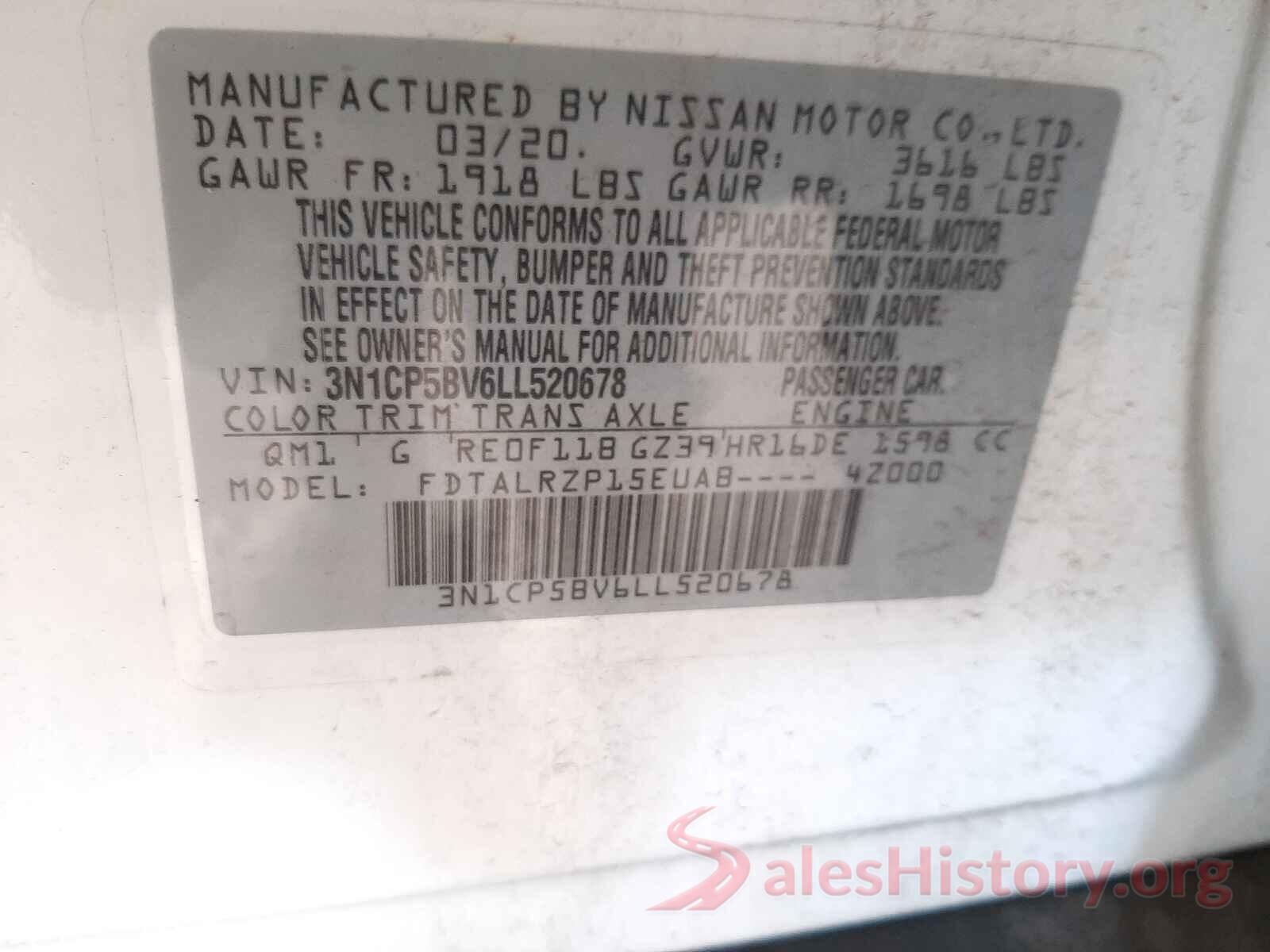 3N1CP5BV6LL520678 2020 NISSAN KICKS