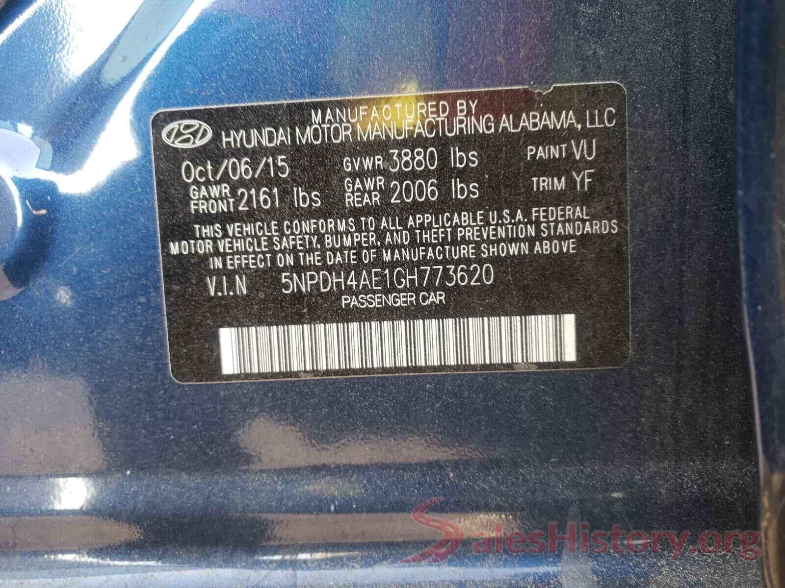 5NPDH4AE1GH773620 2016 HYUNDAI ELANTRA