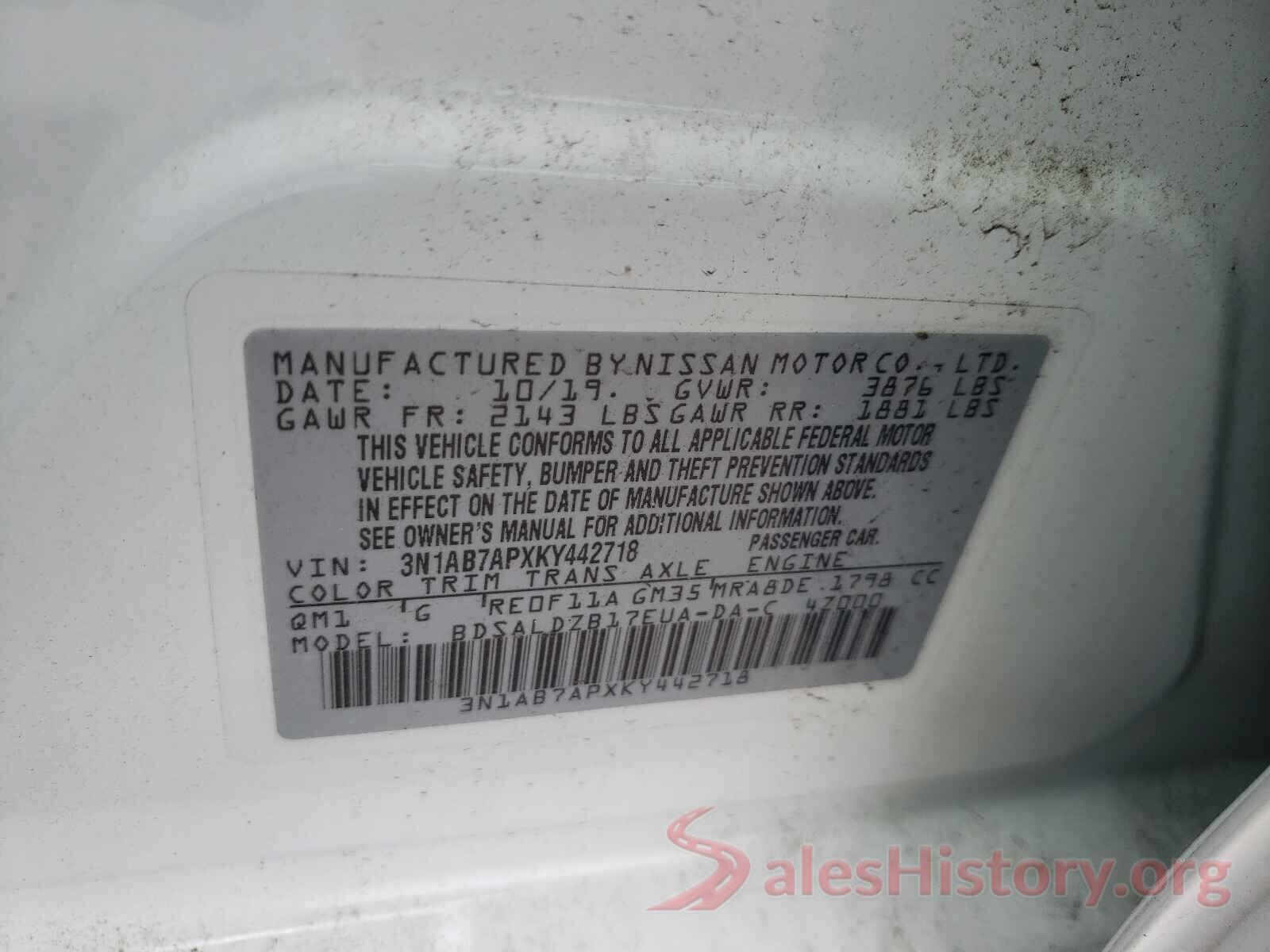 3N1AB7APXKY442718 2019 NISSAN SENTRA