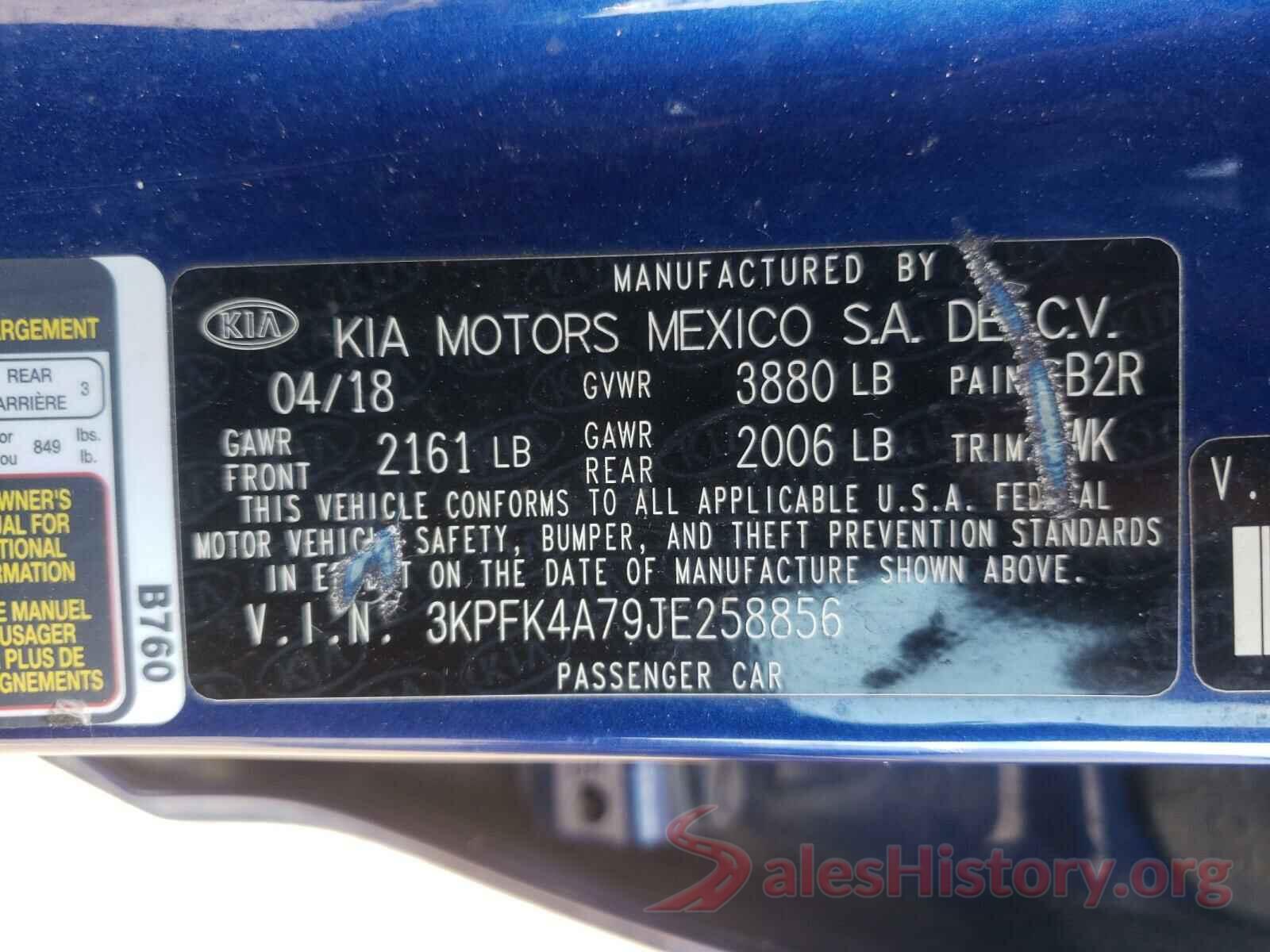 3KPFK4A79JE258856 2018 KIA FORTE