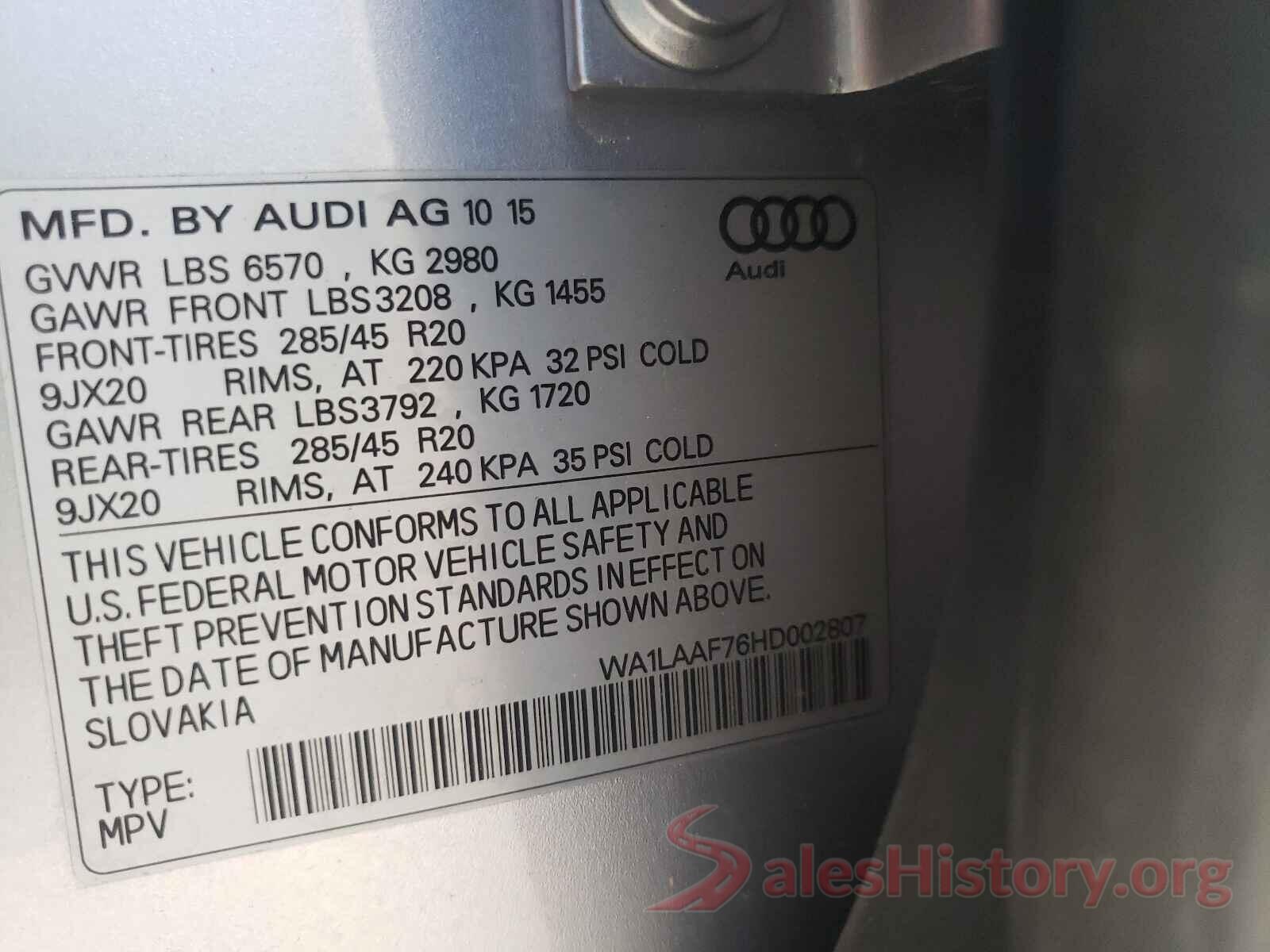 WA1LAAF76HD002807 2017 AUDI Q7