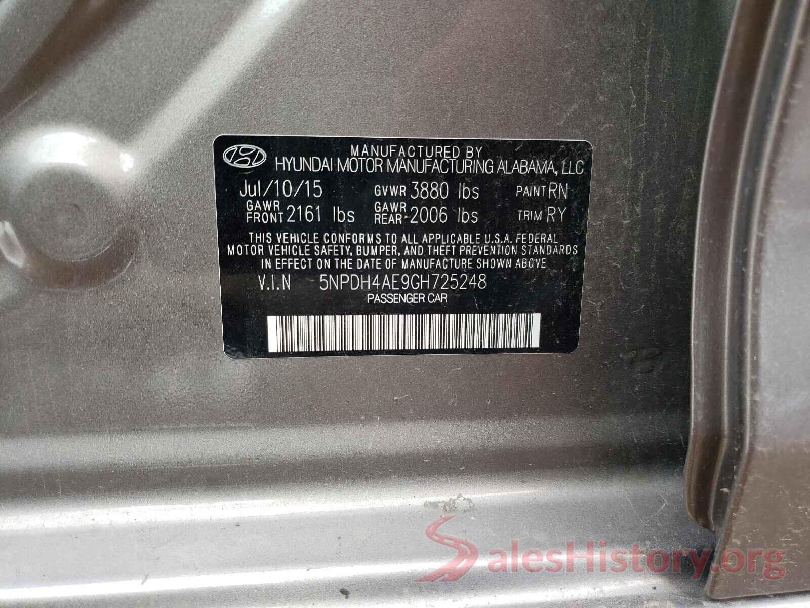 5NPDH4AE9GH725248 2016 HYUNDAI ELANTRA