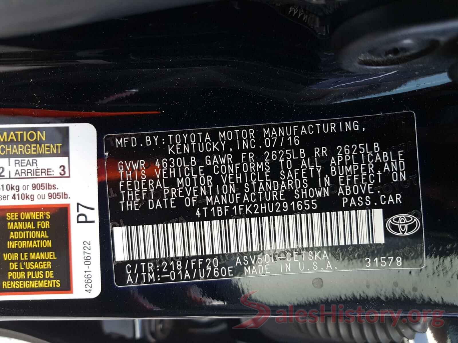 4T1BF1FK2HU291655 2017 TOYOTA CAMRY