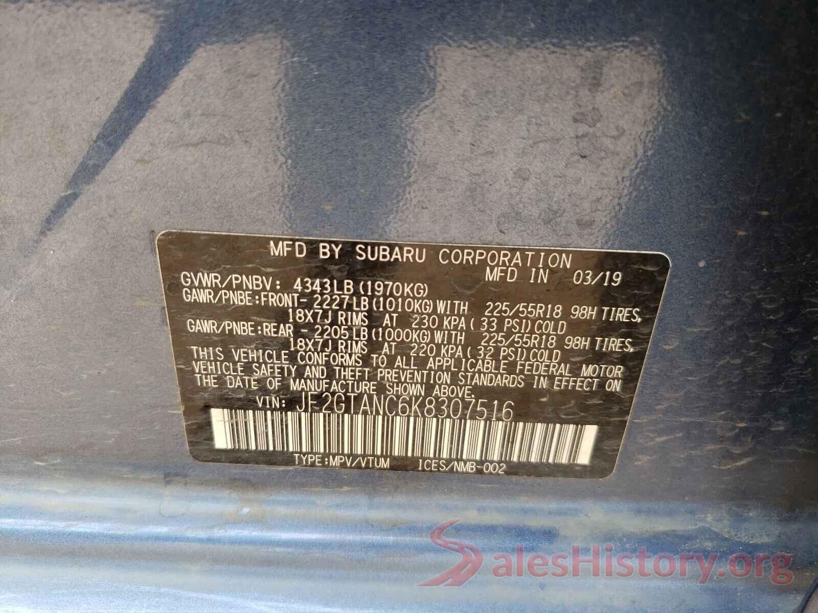 JF2GTANC6K8307516 2019 SUBARU CROSSTREK