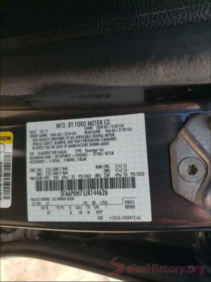 3FA6P0H75JR144626 2018 FORD FUSION