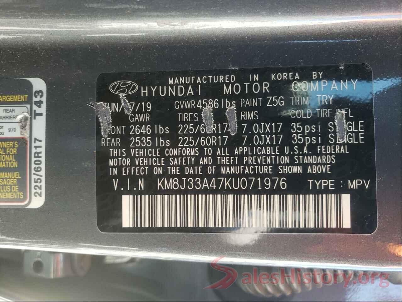 KM8J33A47KU071976 2019 HYUNDAI TUCSON