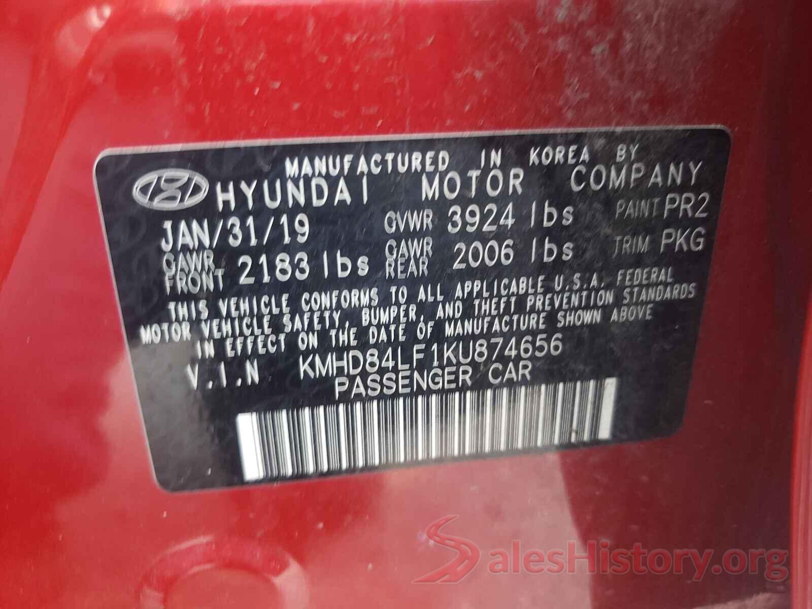 KMHD84LF1KU874656 2019 HYUNDAI ELANTRA