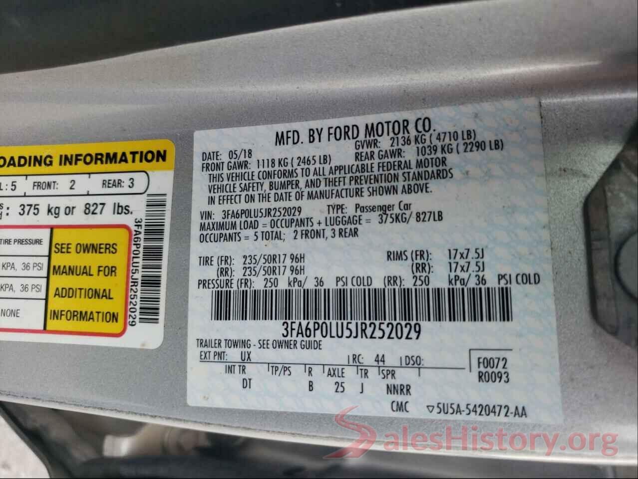 3FA6P0LU5JR252029 2018 FORD FUSION