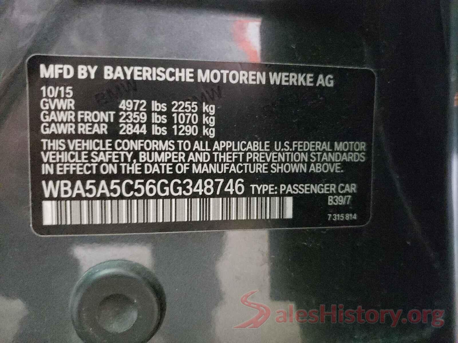 WBA5A5C56GG348746 2016 BMW 5 SERIES