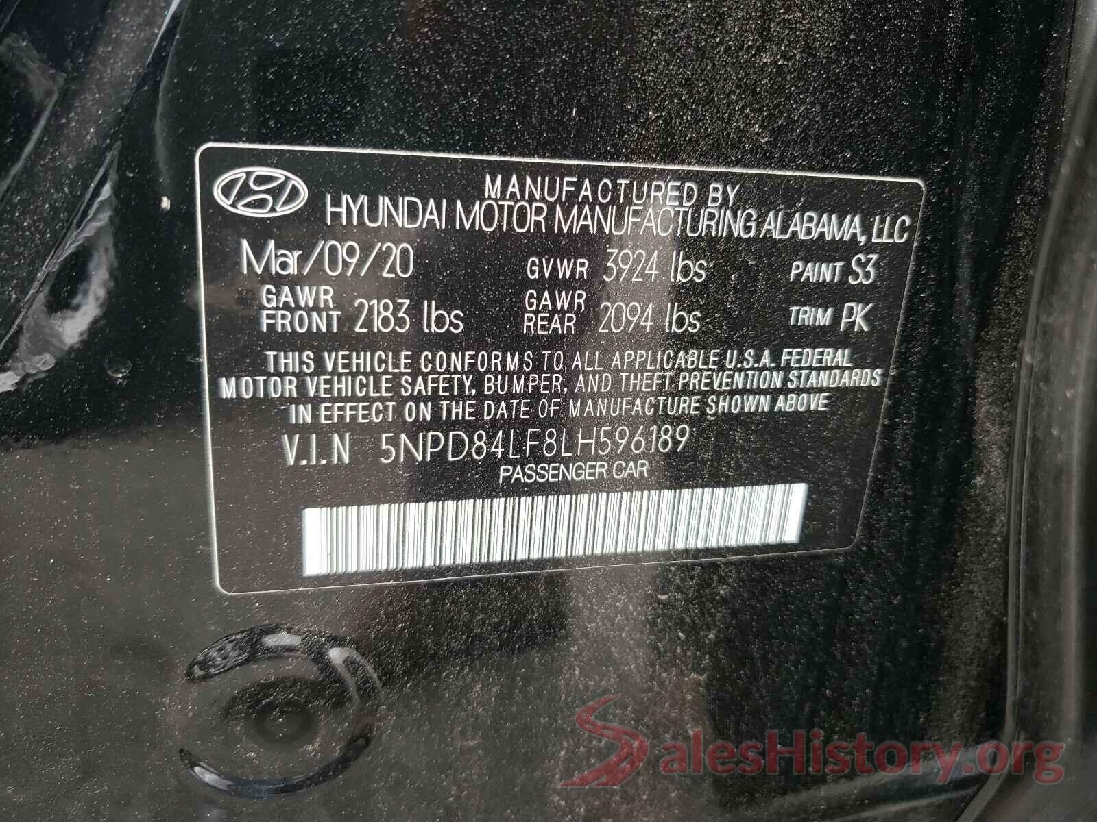 5NPD84LF8LH596189 2020 HYUNDAI ELANTRA