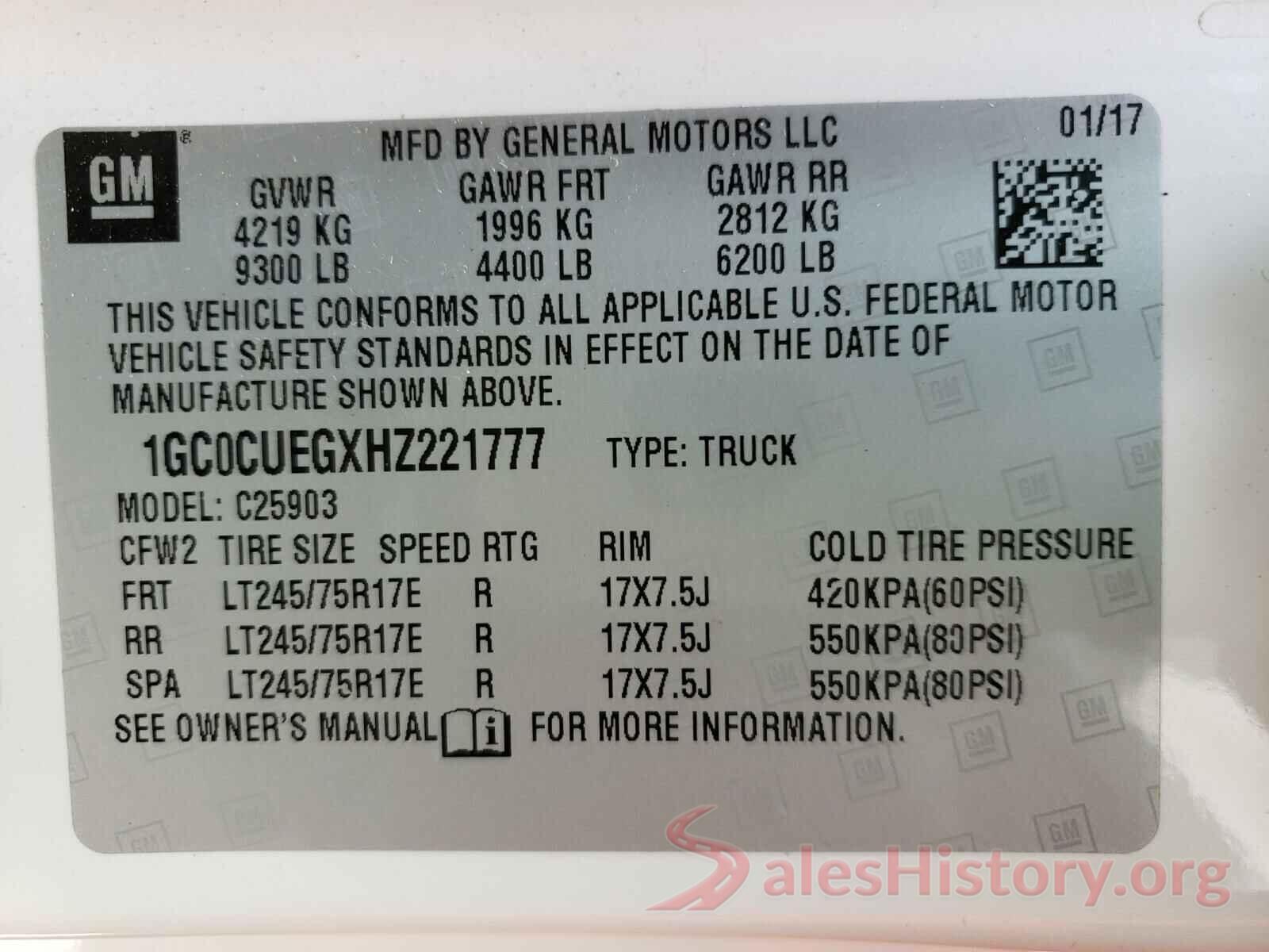 1GC0CUEGXHZ221777 2017 CHEVROLET SILVERADO