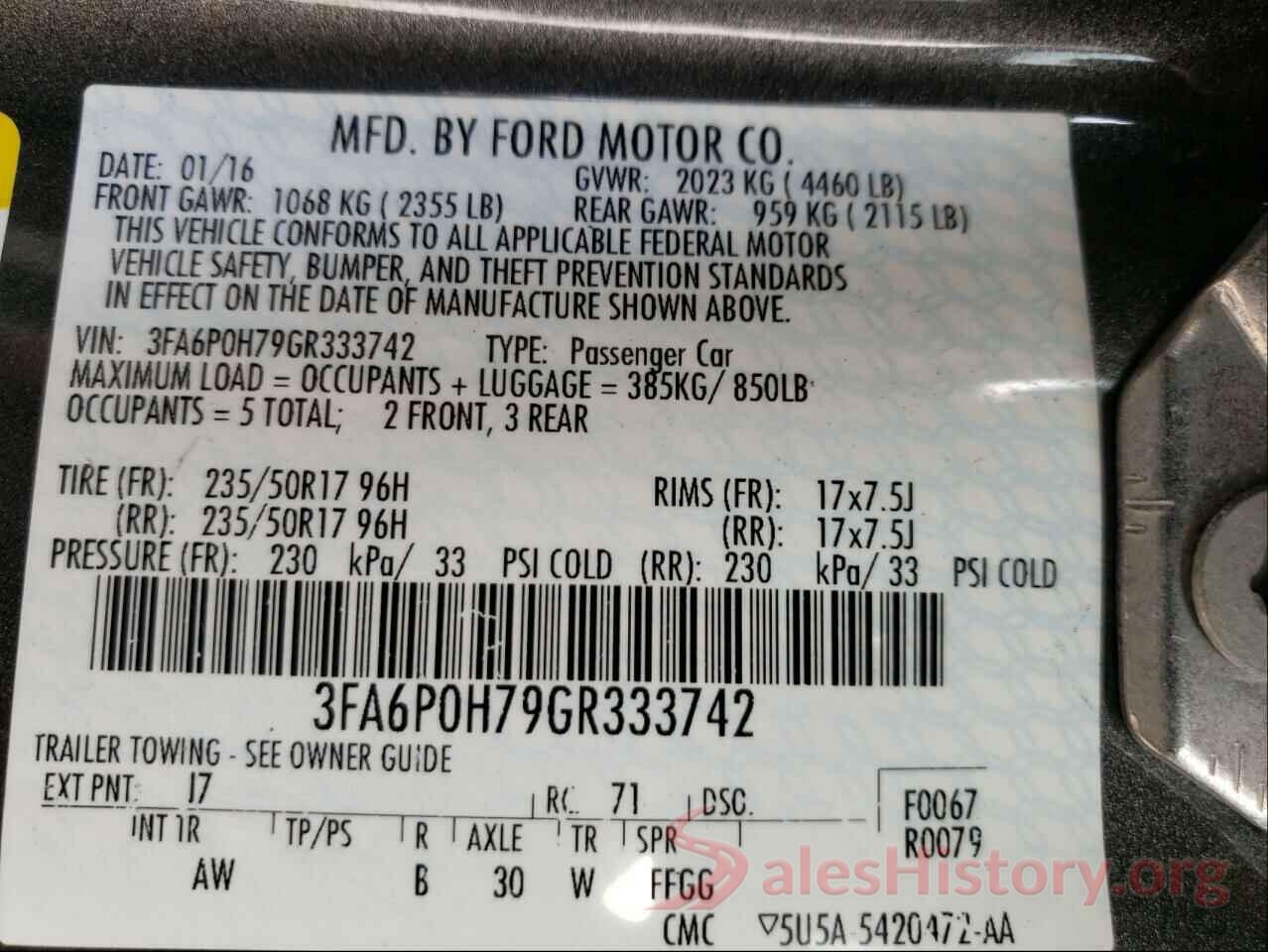 3FA6P0H79GR333742 2016 FORD FUSION