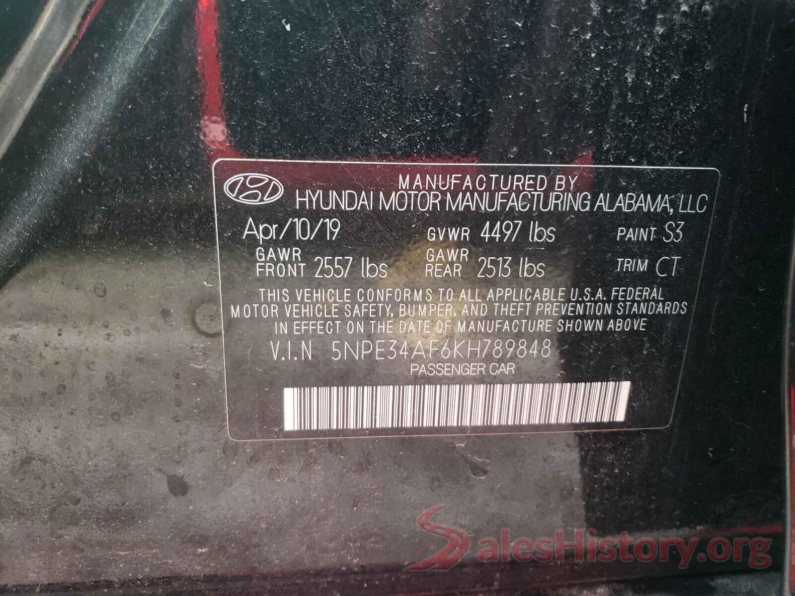 5NPE34AF6KH789848 2019 HYUNDAI SONATA