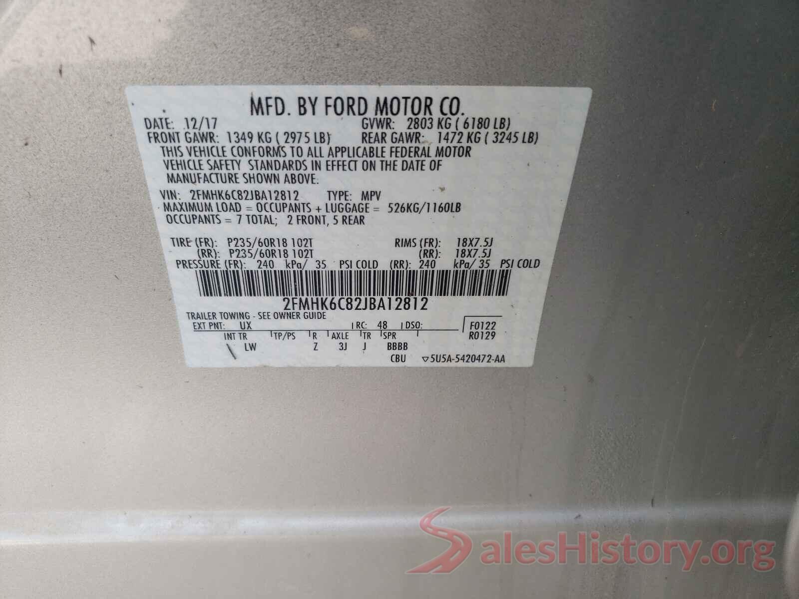 2FMHK6C82JBA12812 2018 FORD FLEX