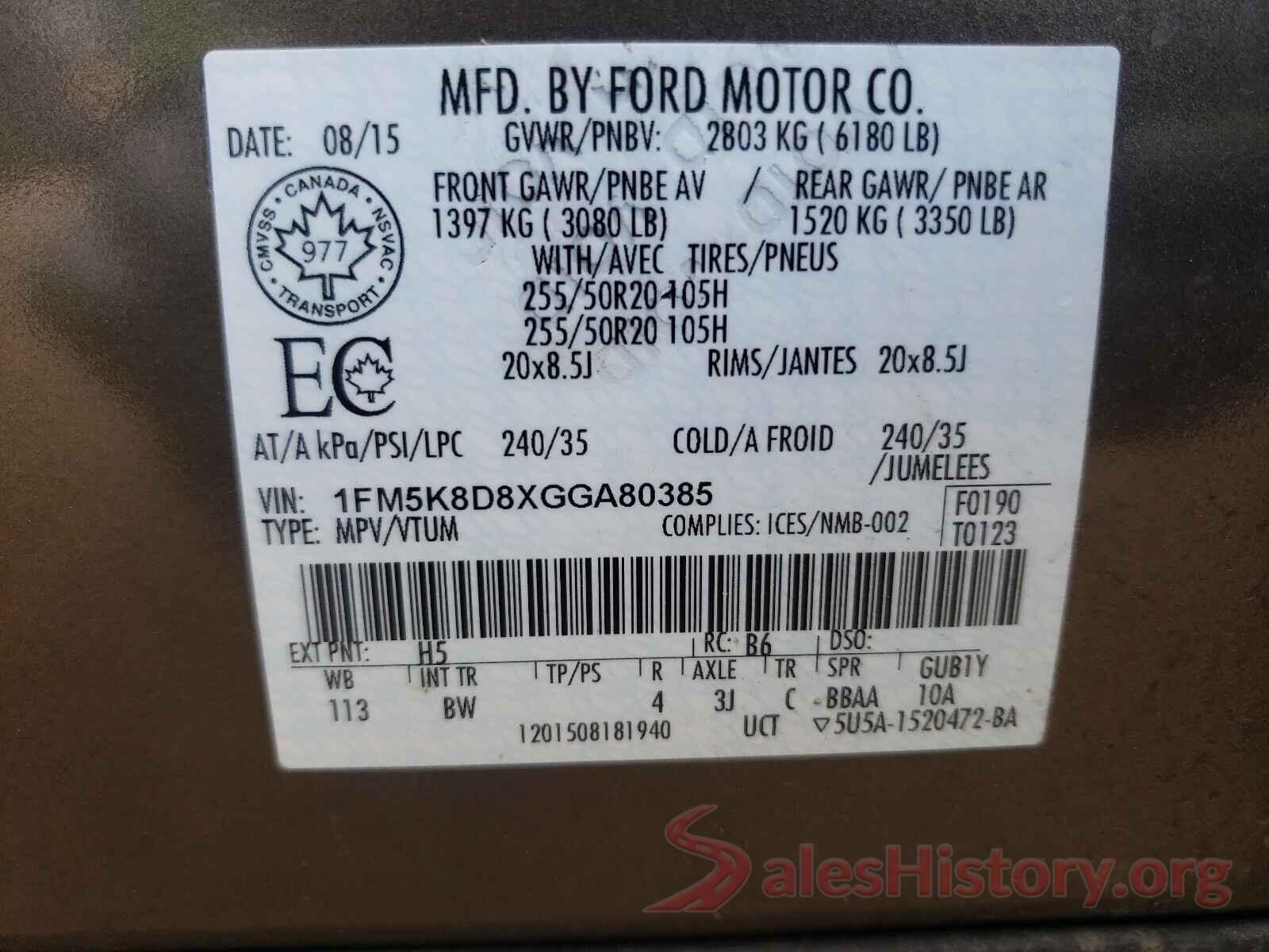 1FM5K8D8XGGA80385 2016 FORD EXPLORER