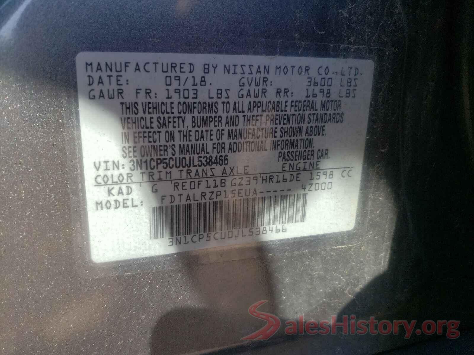 3N1CP5CU0JL538466 2018 NISSAN KICKS