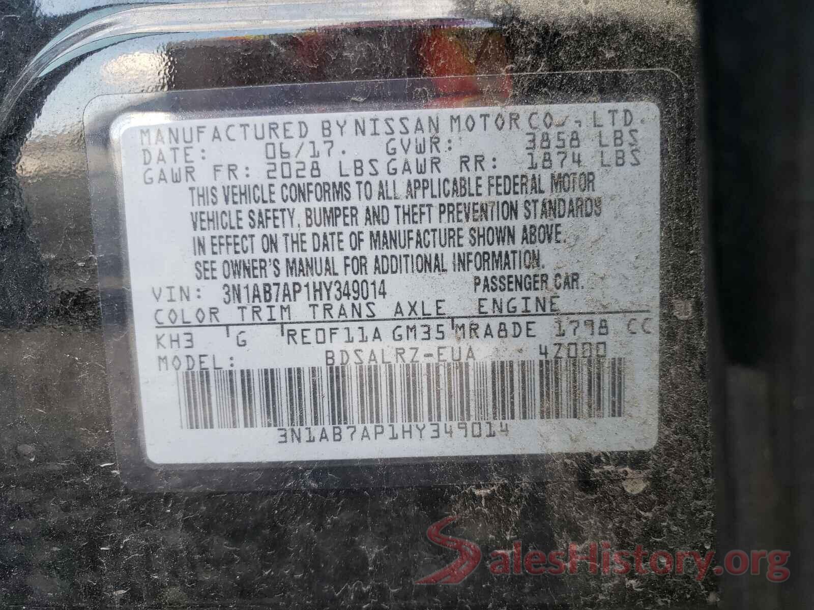 3N1AB7AP1HY349014 2017 NISSAN SENTRA