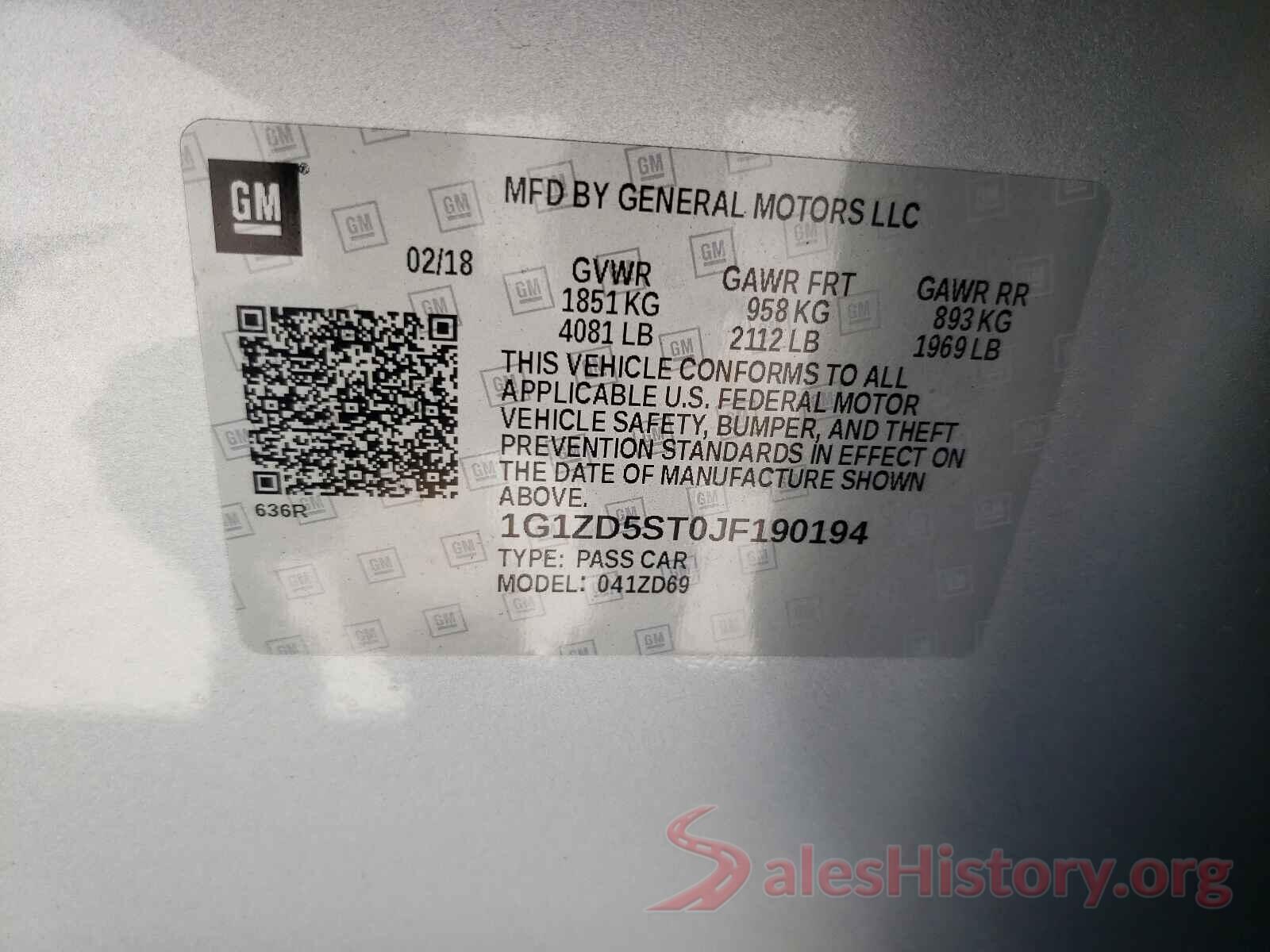 1G1ZD5ST0JF190194 2018 CHEVROLET MALIBU