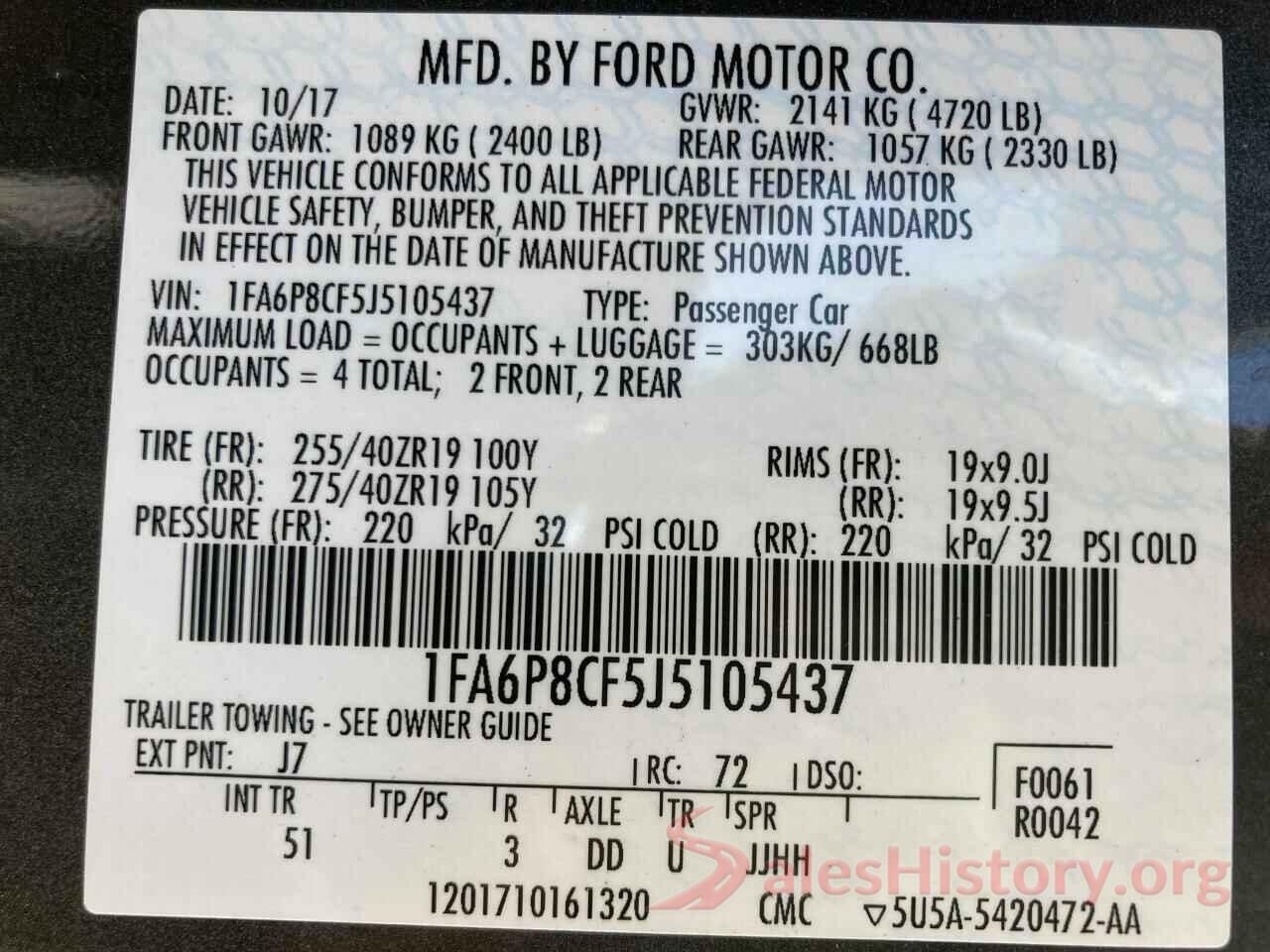 1FA6P8CF5J5105437 2018 FORD MUSTANG