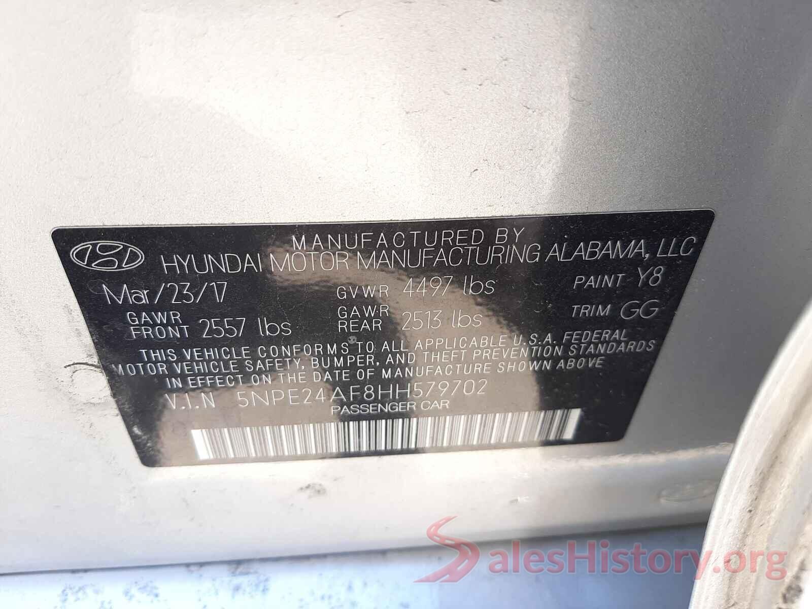 5NPE24AF8HH579702 2017 HYUNDAI SONATA