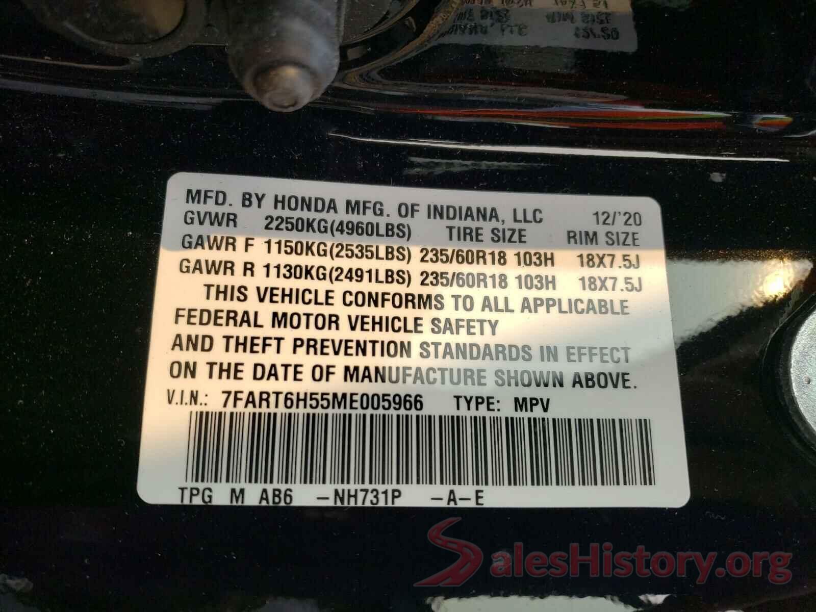 7FART6H55ME005966 2021 HONDA CRV