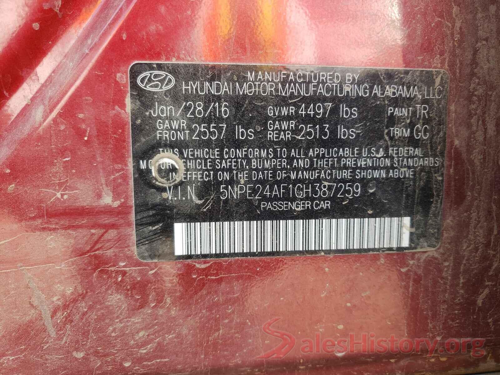 5NPE24AF1GH387259 2016 HYUNDAI SONATA