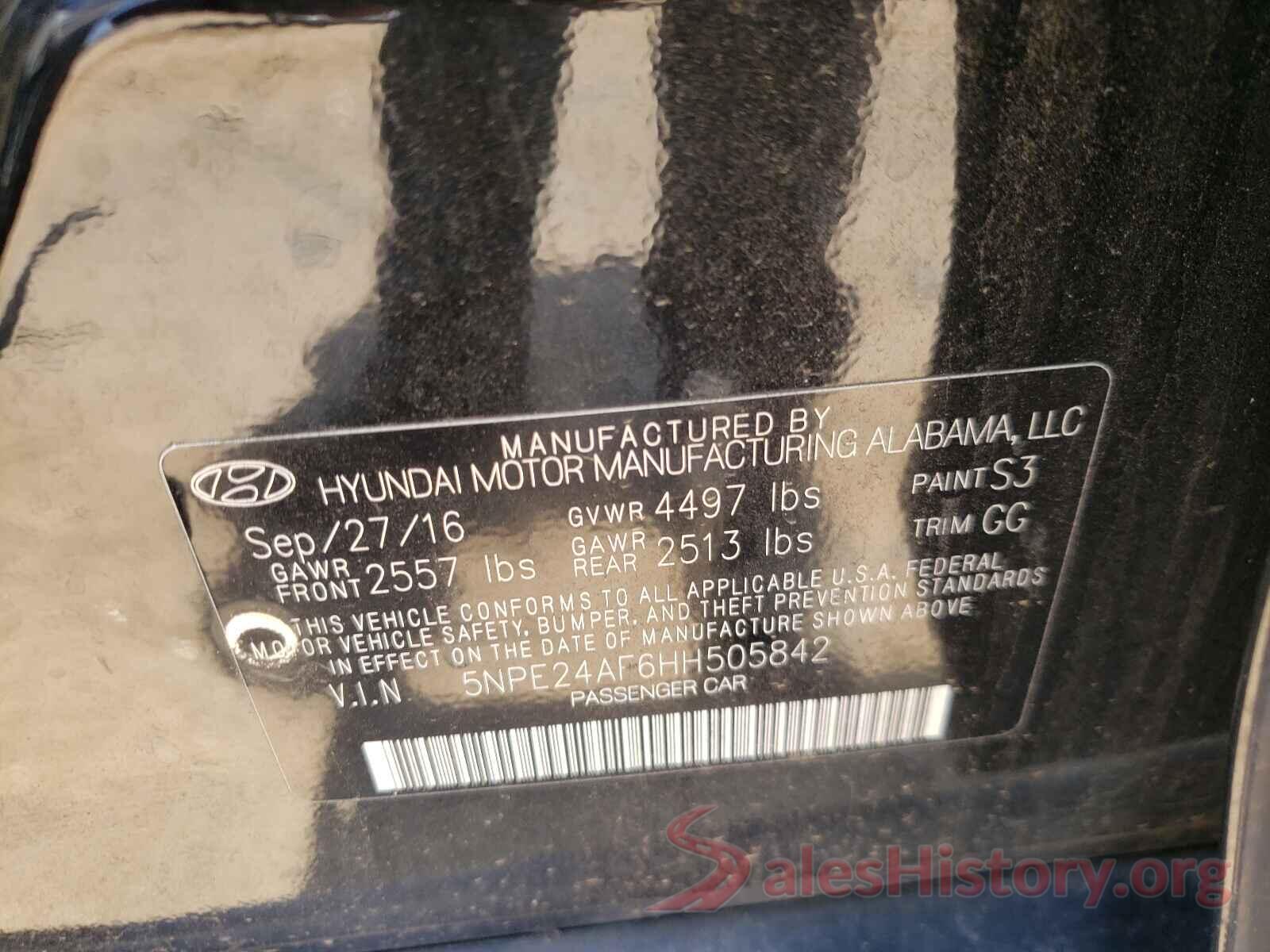 5NPE24AF6HH505842 2017 HYUNDAI SONATA