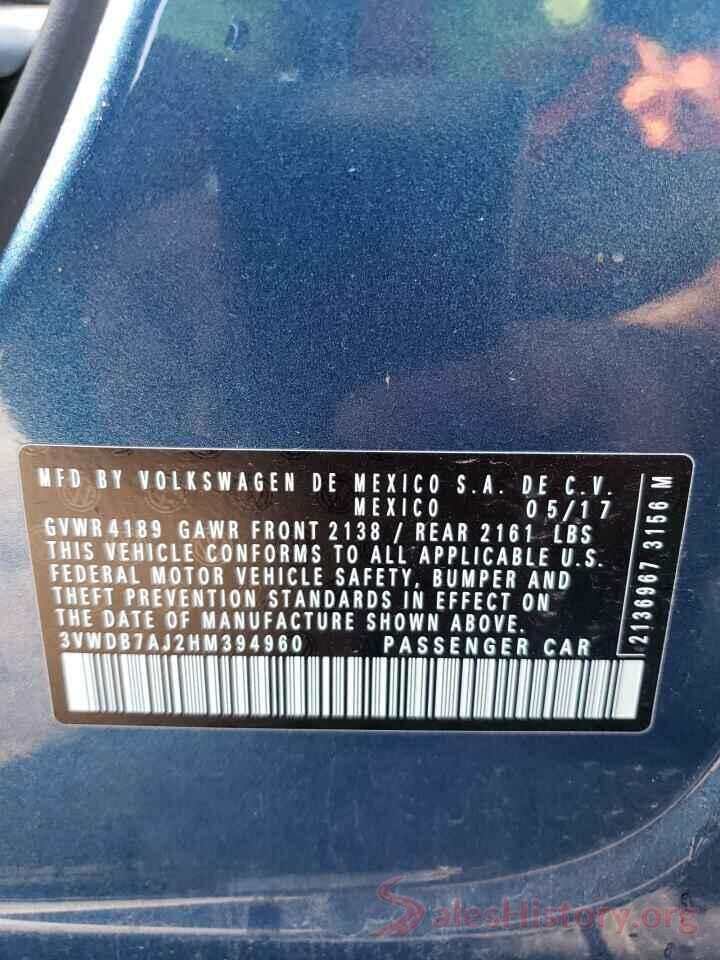 3VWDB7AJ2HM394960 2017 VOLKSWAGEN JETTA