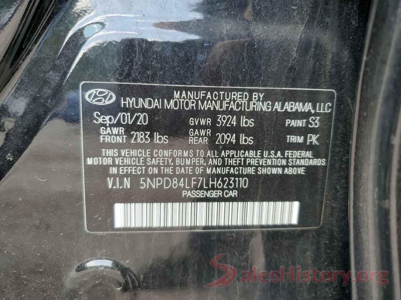 5NPD84LF7LH623110 2020 HYUNDAI ELANTRA