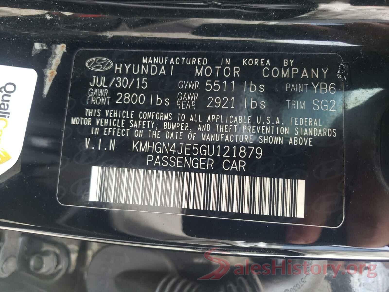 KMHGN4JE5GU121879 2016 HYUNDAI GENESIS